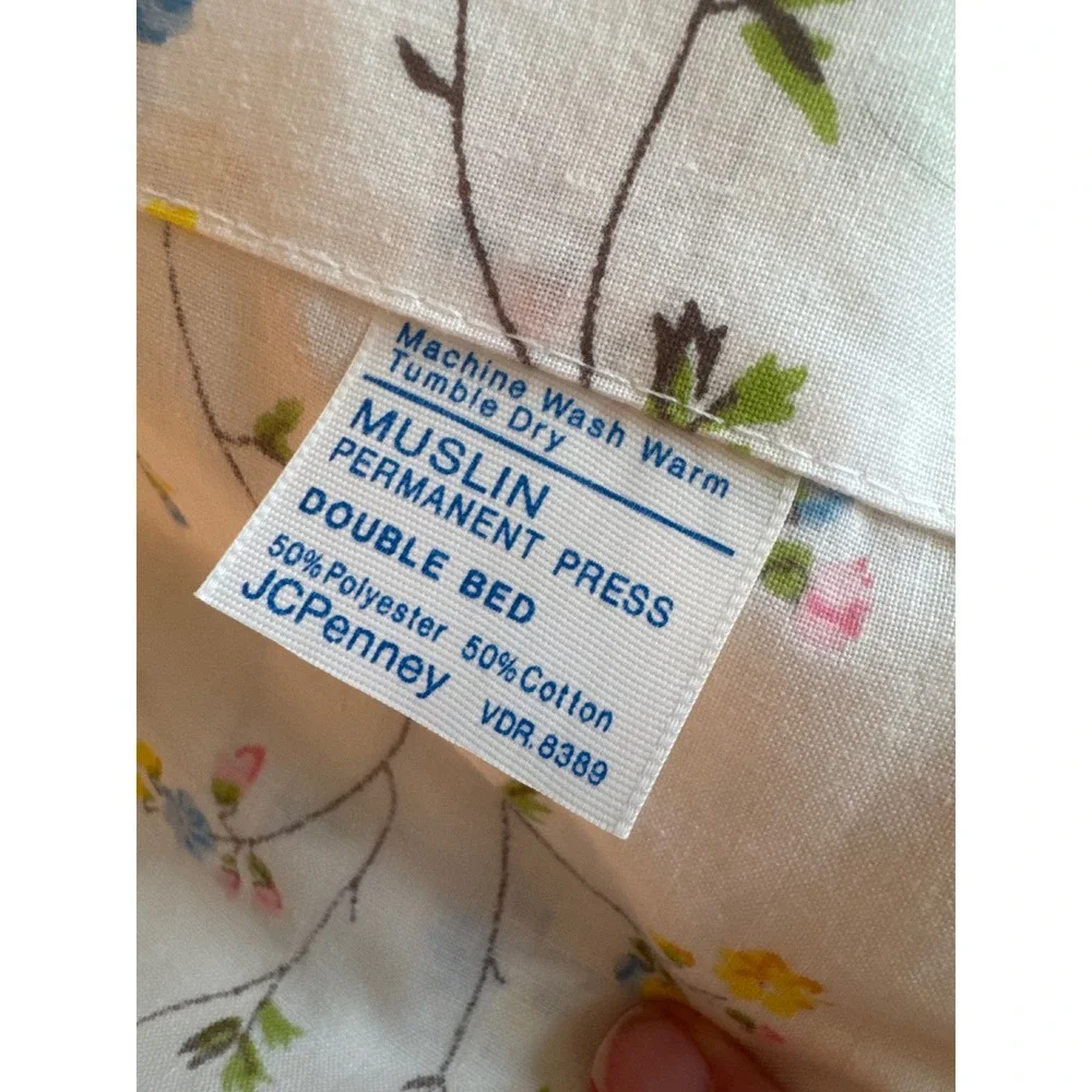 Vintage JCPenney Floral Twin Flat Sheet and Pillowcase Set White Muslin Cotton